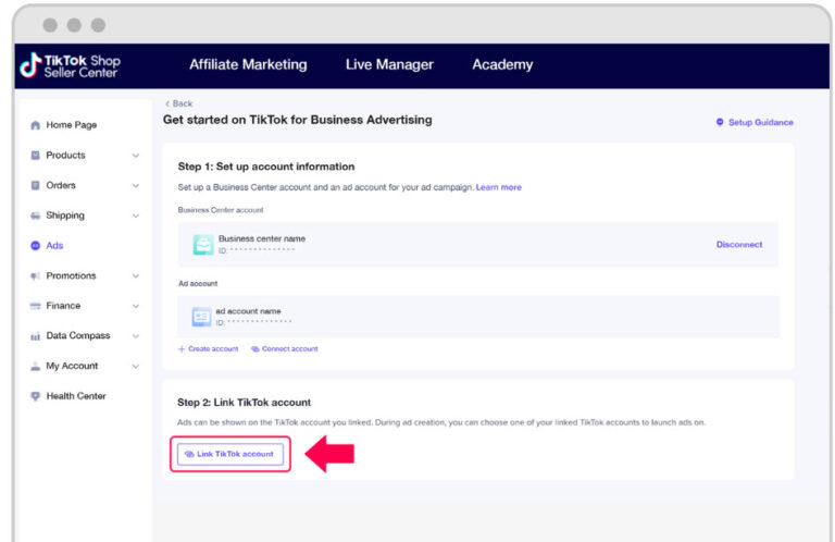 Thiết lập quảng cáo mua sắm TikTok trong Trung tâm người bán